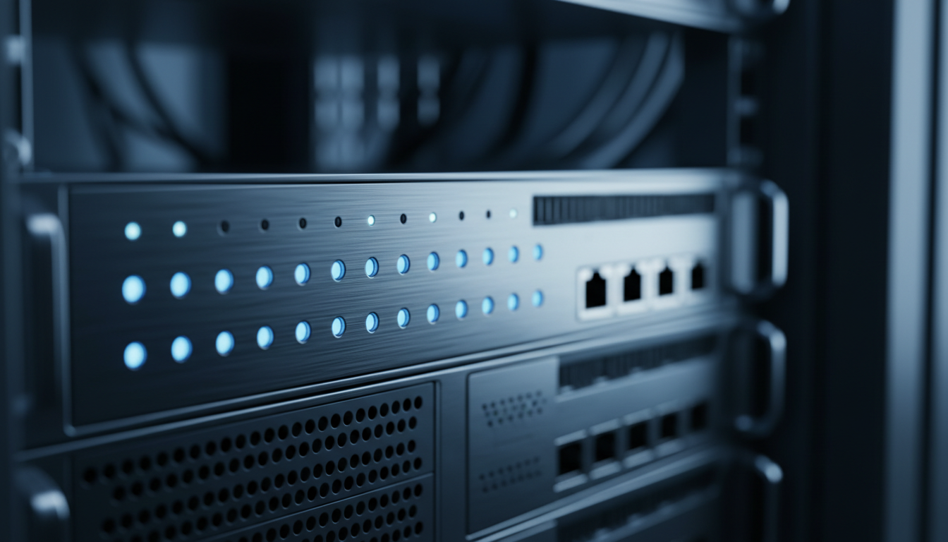 Server rack with blue LED lighting in a modern data center