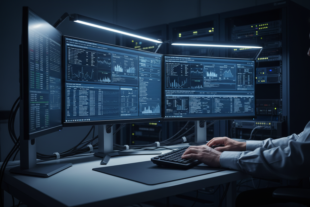 Modern home technology workspace with connected devices